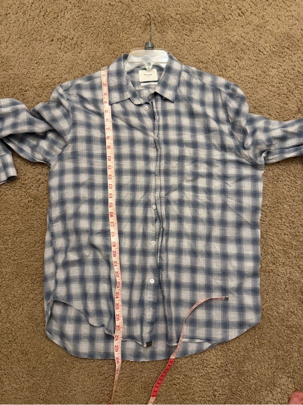 Billy Reid Casual Blue Plaid Button-Up Shirt size large cotton collared - Picture 9 of 9